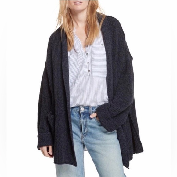 Free People Low Tide Oversized Cardi with pockets- navy blue - Picture 11 of 16